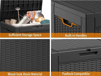 30 Gallon Resin Deck Box, Lockable Patio Outdoor Storage Box for Furniture, Garden Tools and Tools