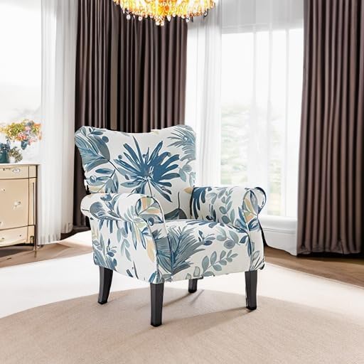 BELLEZE Modern Accent Chair for Living Room, High Back Floral Armchair w/Wooden Legs, Upholstered