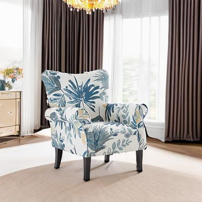 BELLEZE Modern Accent Chair for Living Room, High Back Floral Armchair w/Wooden Legs, Upholstered