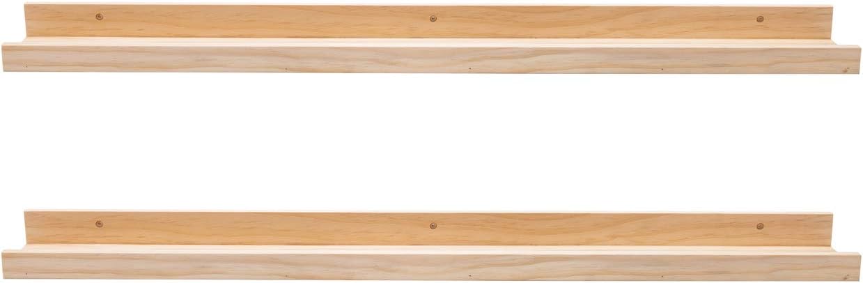AZSKY Floating Shelves Wall Mounted Set of 2 Natural Wood Picture Shelves Wall Shelves for Bedroom