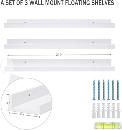 AZSKY White Kids Bookshelf Floating Shelves Wall Mounted 24 Inches Long Nursery Wooden Book Shelves