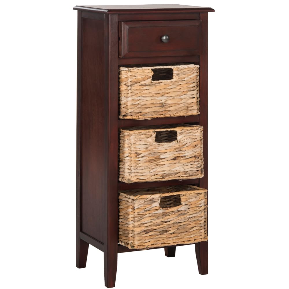 SAFAVIEH Furniture - Michaela 1-Drawer Storage Unit - Cherry - Solid Wood - Farmhouse Basket Tower