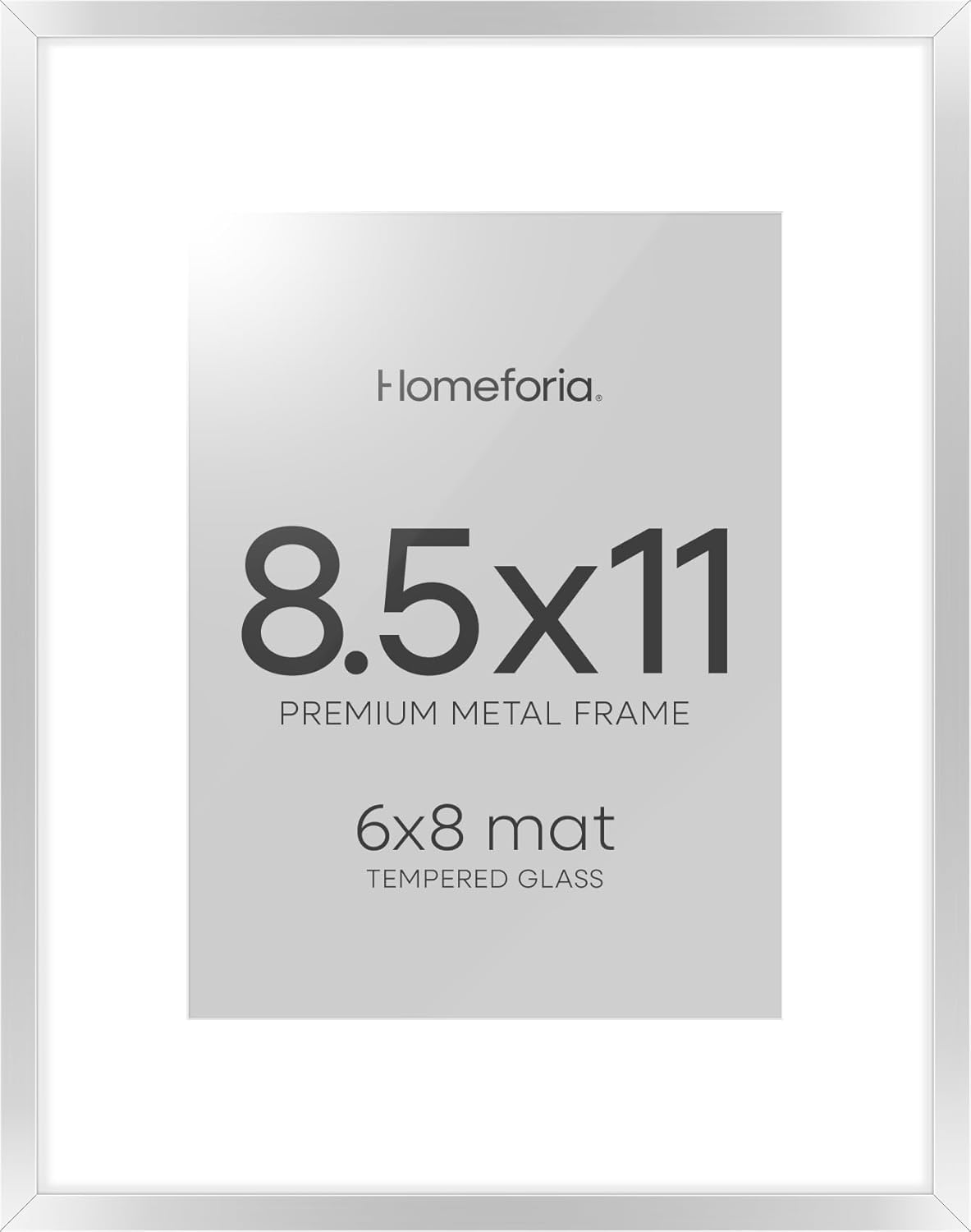 Homeforia 8.5x11 Picture Frame Silver, High End Metal 8.5 x 11 Poster Frames with Mat 6 by 8 Photo