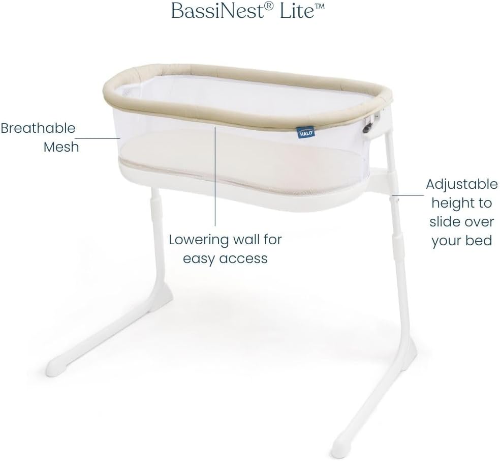 HALO® BassiNest® Lite – Breathable Baby Bassinet Slides Over Bed with Mesh Walls for Airflow &