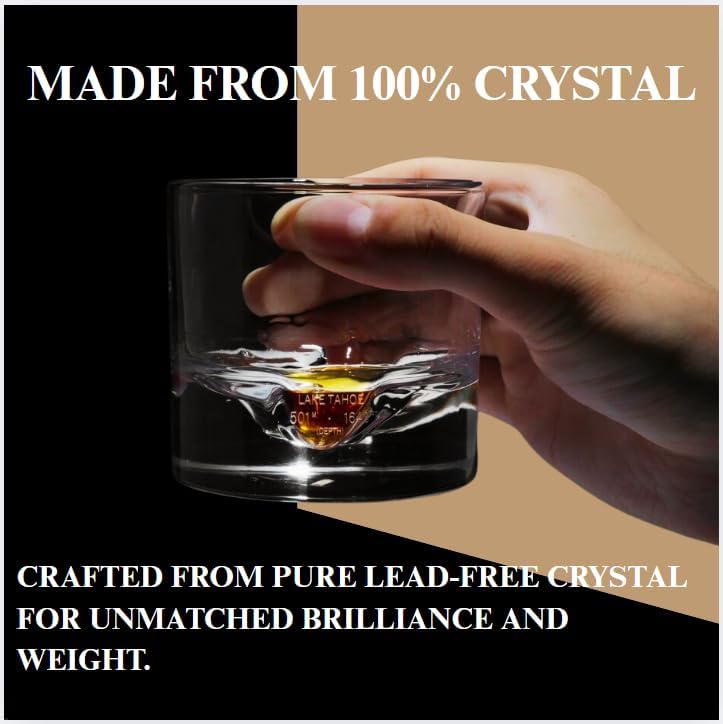 Lake Tahoe Heavy Crystal Whiskey Glasses Gift Set of 2, Thick Freezable Bourbon Glass 1lb Each