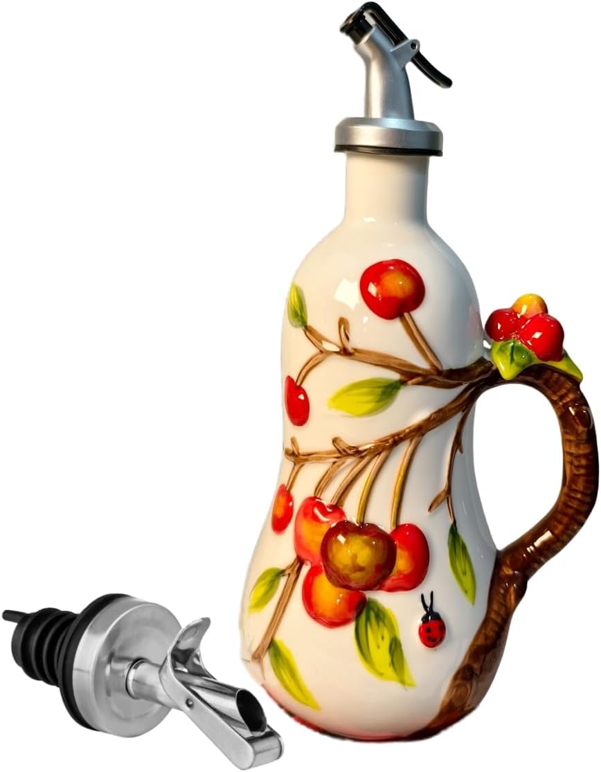 18.26oz/540ml Ceramics Olive Oil Dispenser Bottle,Hand Painted Reliefs Oil Dispenser for
