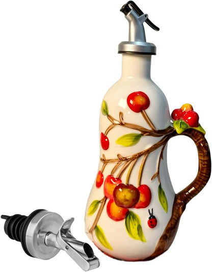 18.26oz/540ml Ceramics Olive Oil Dispenser Bottle,Hand Painted Reliefs Oil Dispenser for