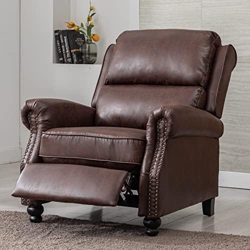 CANMOV Pushback Recliner Chair Faux Leather Armchair Push Back Recliner with Rivet Decoration