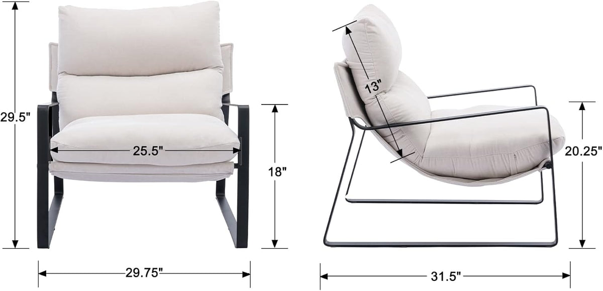 DUOMAY Mid-Century Accent Chair Armchair Set of 2, Comfy Linen Fabric Leisure Chair Lazy Chair with