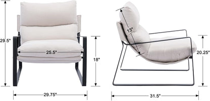 DUOMAY Mid-Century Accent Chair Armchair Set of 2, Comfy Linen Fabric Leisure Chair Lazy Chair with