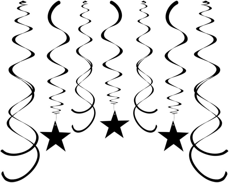 Party Star Swirl Decorations, Black Foil Ceiling Hanging Swirl Decorations with Star, Whirls