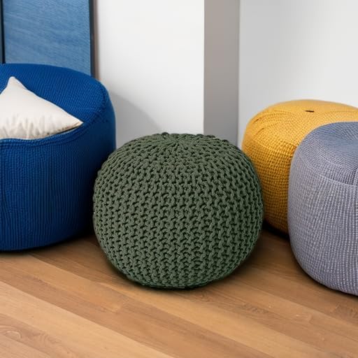 REDEARTH Round Hand Knitted Pouf - Foot Stool Bean Bag Ottoman - Cord Boho Pouffe - Poof Accent