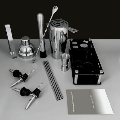 14-Piece Cocktail Shaker Set Bartender Kit with Black Stand, Bar Tool Set for Drink Mixing