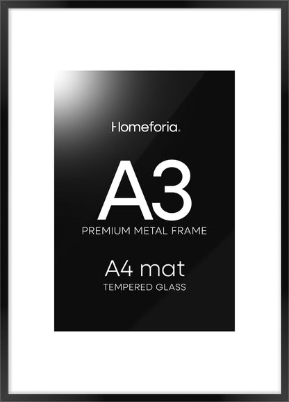 Homeforia A3 Picture Frame Black, High End Metal 11.7 x 16.5 inch Poster Frames with Mat 8.3 x 11.7