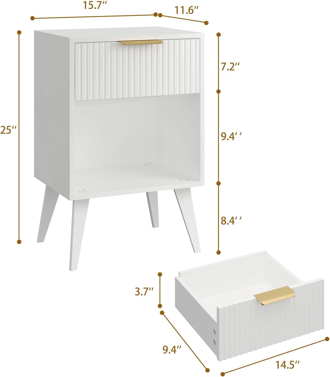 Fluted Night Stand with Opening Storage,Mid Century Bedside Table with Drawer,Modern Nightstand