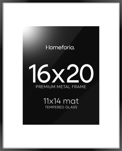 Homeforia 16 x 20 Picture Frame Black, High End Metal 11x14 Matted for 16x20 Frame, 16 x 20 Black
