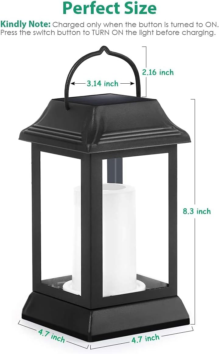 TomCare Solar Lights Metal Flickering Flame Solar Lantern Outdoor Hanging Lanterns Decorative
