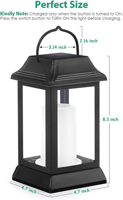 TomCare Solar Lights Metal Flickering Flame Solar Lantern Outdoor Hanging Lanterns Decorative