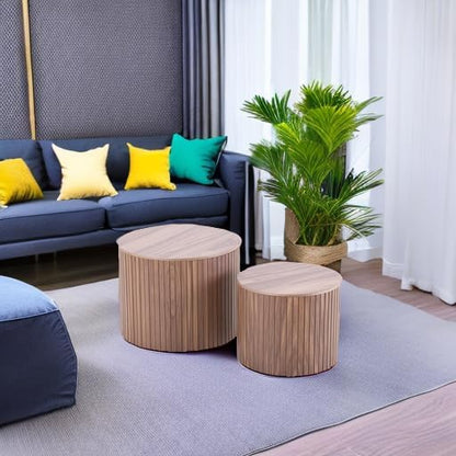 Nesting Coffee Tables Set of 2, Wooden Round Coffee Tables with Storage,Modern Circle Accent End