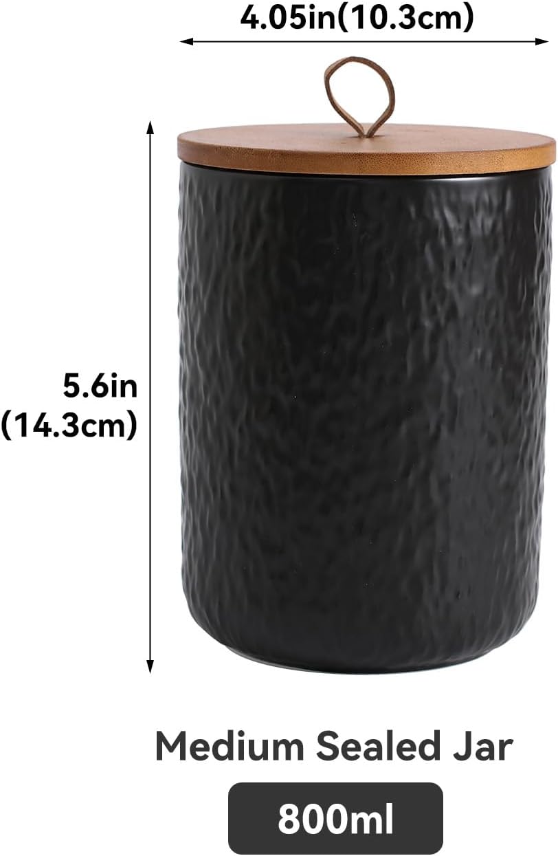 Black White Ceramic Coffee Canister Tea Canister with Seal Wood Lid, Airtight Coffee Storage
