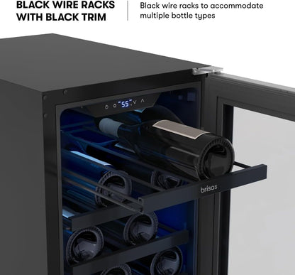 Zephyr Brisas 15 Inch Slim Wine Fridge Single Zone Under Counter - Narrow Mini Wine Cooler Small