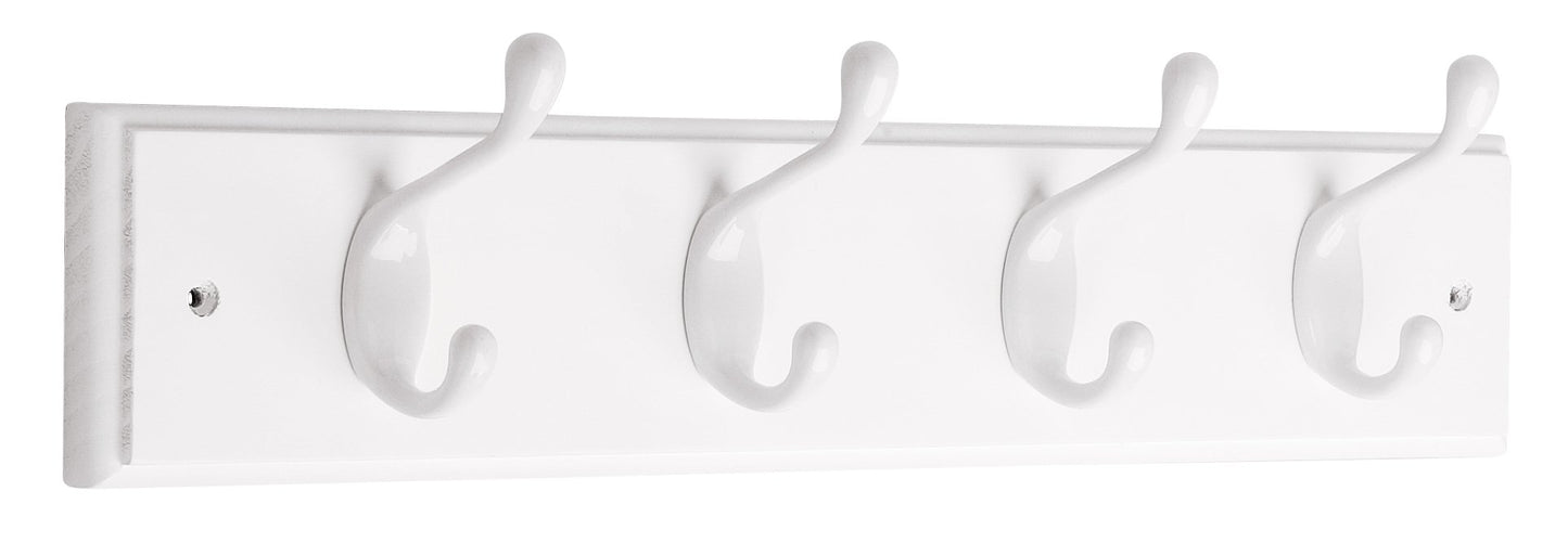Liberty Hardware 129847 18-Inch Coat and Hat Rail/Rack with 4 Heavy Duty Hooks, White and White