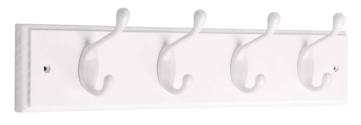 Liberty Hardware 129847 18-Inch Coat and Hat Rail/Rack with 4 Heavy Duty Hooks, White and White