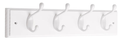 Liberty Hardware 129847 18-Inch Coat and Hat Rail/Rack with 4 Heavy Duty Hooks, White and White