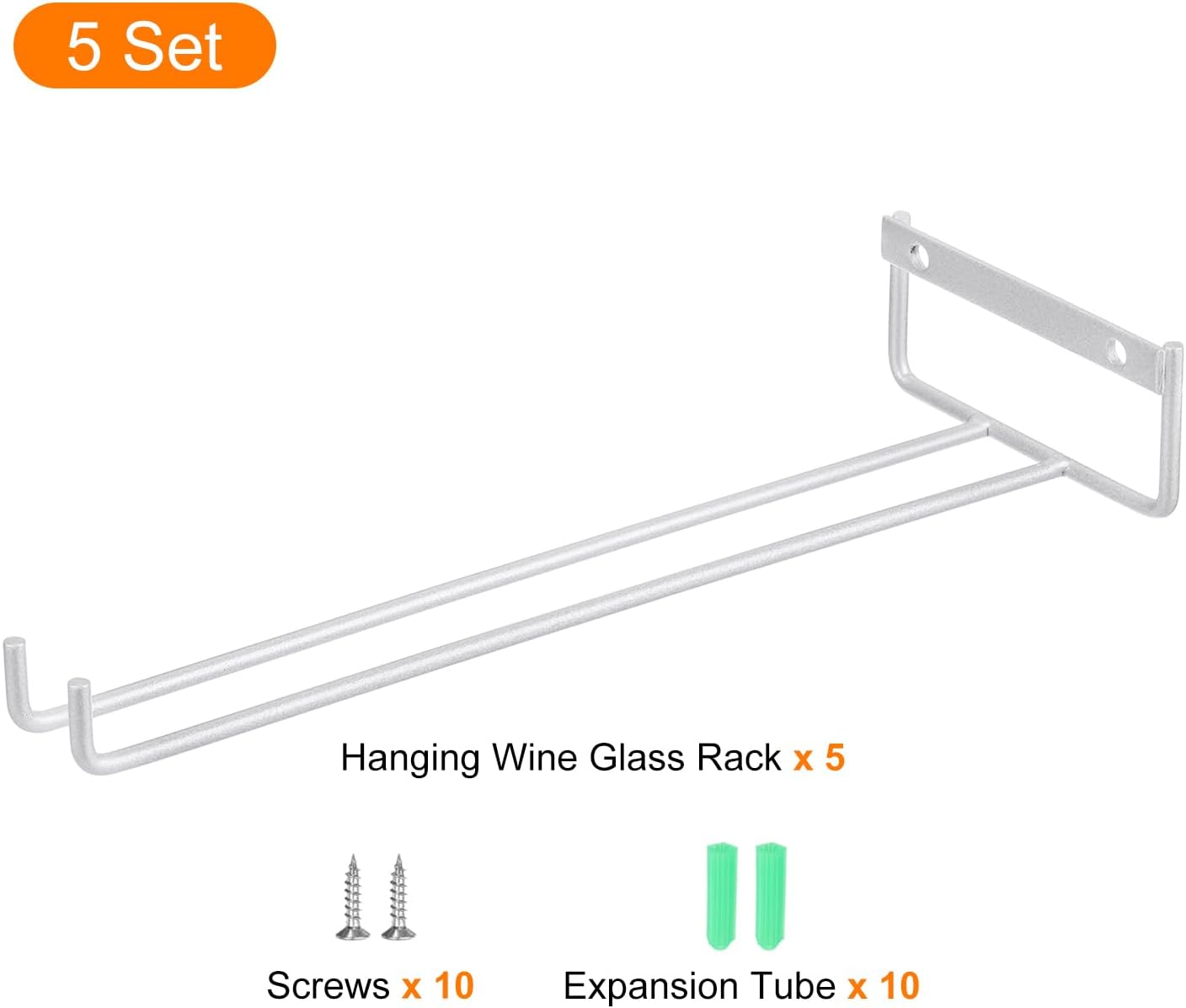 uxcell 5Pcs Wine Glass Rack, 11.22 Inch Iron Wine Glasses Rack Under Cabinet Stemware Rack - Wall
