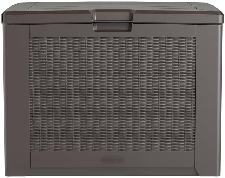 Rubbermaid Medium Resin Outdoor Storage Deck Box (74 Gal) Weather Resistant Brown Deck Organization