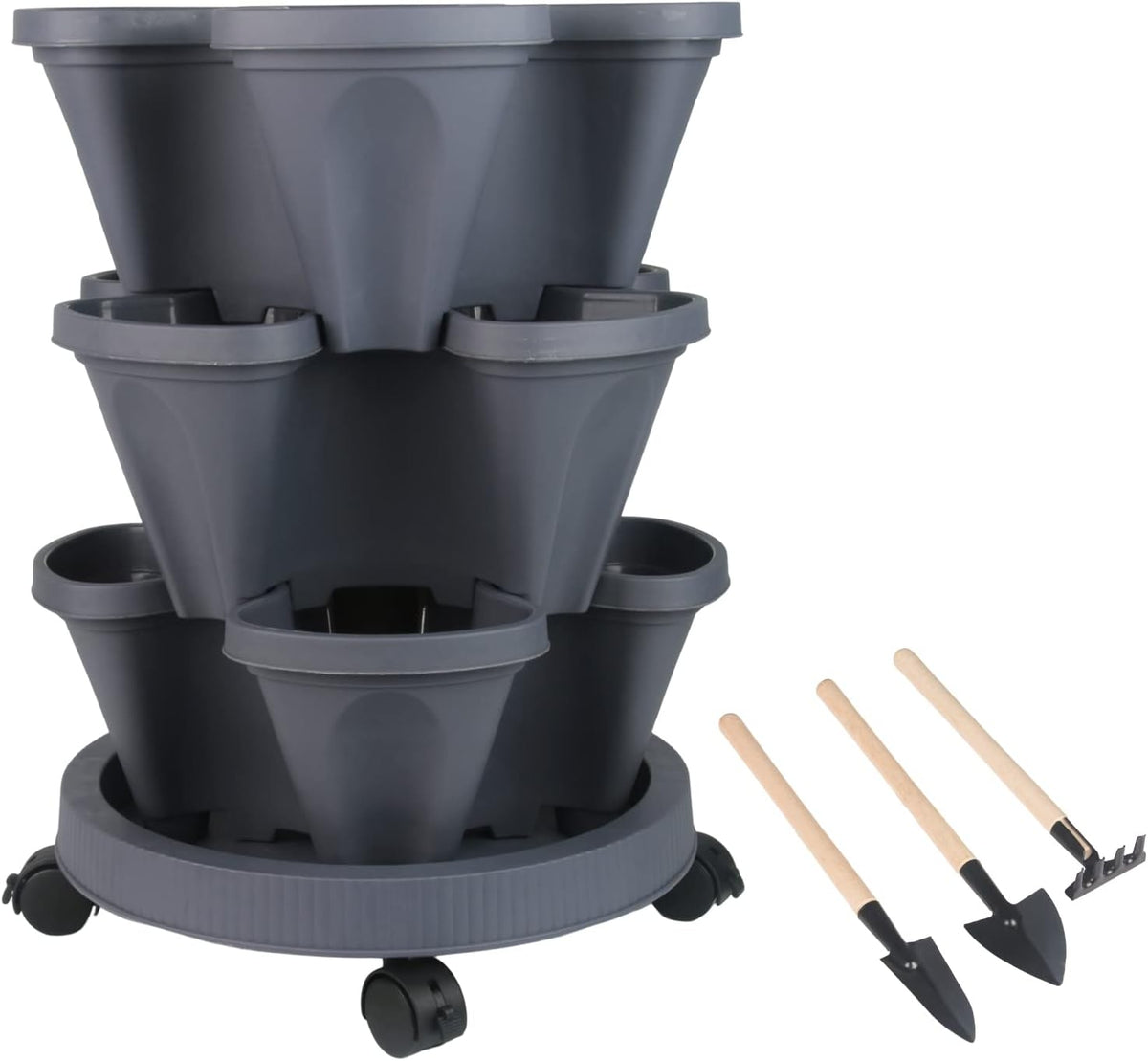 DUNCHATY Stackable Planter, Vertical Garden Planter with Wheels and Tools, Self Watering Strawberry