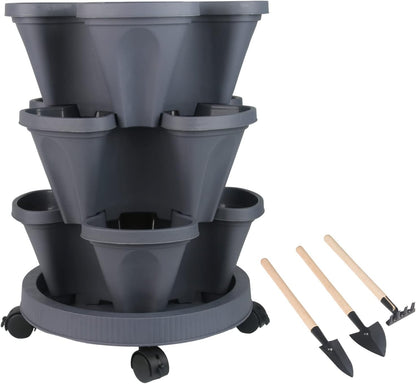 DUNCHATY Stackable Planter, Vertical Garden Planter with Wheels and Tools, Self Watering Strawberry