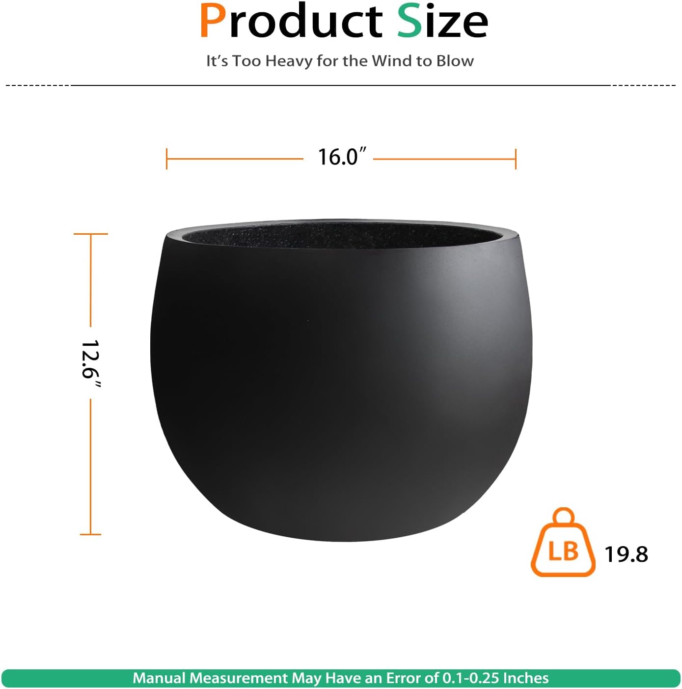 Ball Concrete Planter Outdoor Indoor, Large Tall Cement Plant Pots for Trees Flowers (Black, 16