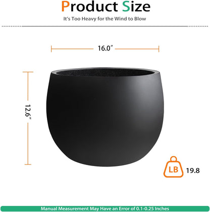 Ball Concrete Planter Outdoor Indoor, Large Tall Cement Plant Pots for Trees Flowers (Black, 16