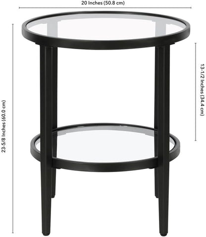 Henn&Hart 20" Wide Round Side Table with Glass Shelf in Blackened Bronze, Table for Living Room