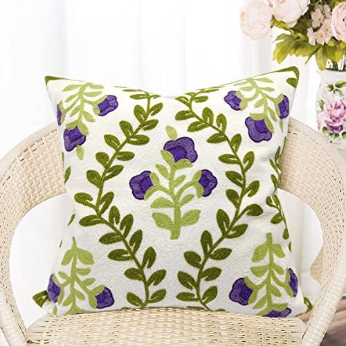 Alysheer Floral Embroidered Spring Decorative Throw Pillow Cover 18"x 18", Farmhouse Cottage Purple