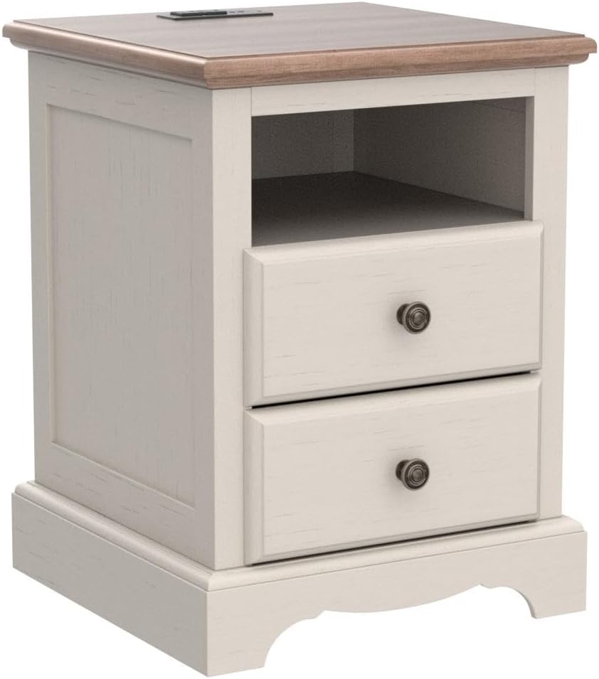 T4TREAM Nightstand with Charging Station, 18 Inch Vintage End Table with 2 Drawers, Wood Rustic