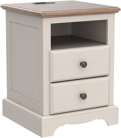 T4TREAM Nightstand with Charging Station, 18 Inch Vintage End Table with 2 Drawers, Wood Rustic