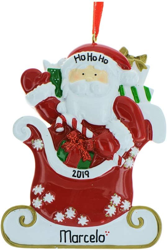 Personalized Santa Ornament 2024 by Elves - Sledding Christmas Figure With Gift Box for Tree