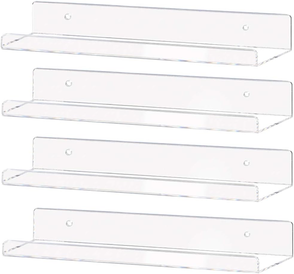 Weiai Clear Acrylic Shelf 15" Invisible Floating Wall Ledge Bookshelf, Kids Book Display Shelves
