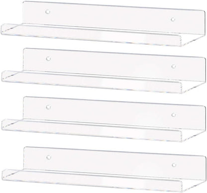 Weiai Clear Acrylic Shelf 15" Invisible Floating Wall Ledge Bookshelf, Kids Book Display Shelves