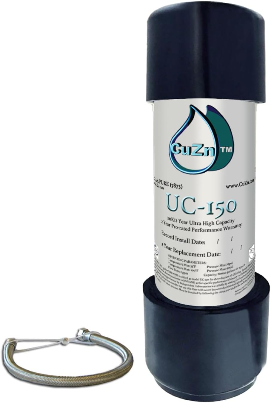 CuZn Under Sink Water Filter for Sink Faucet, 20K Gallons or 2 Year Filtration Life, Reduces PFAs