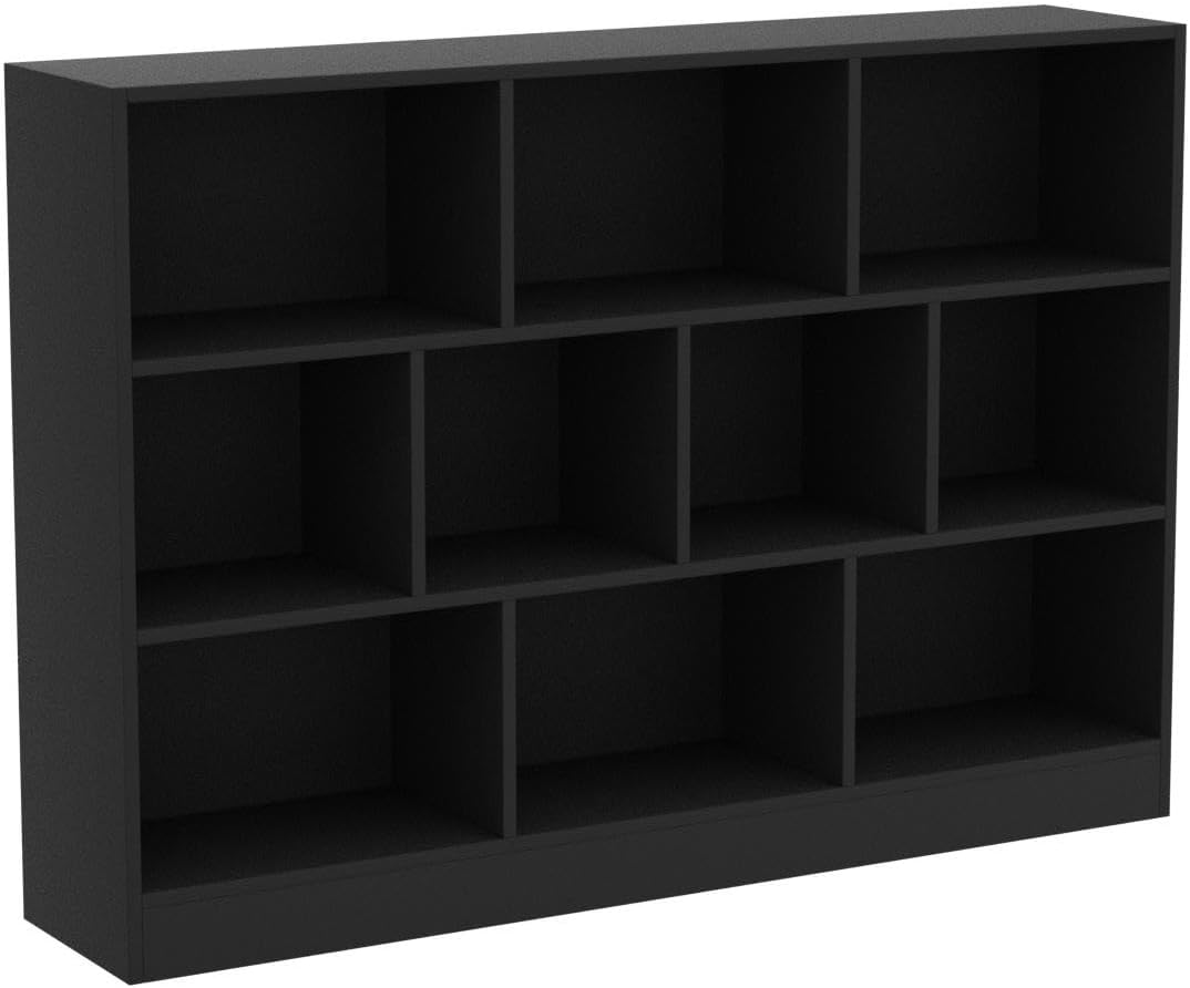 Cozy Castle Black Bookshelf, 3-Tier Open Shelf Bookcase, 10 Cube Storage Organizer with Anti-Tilt