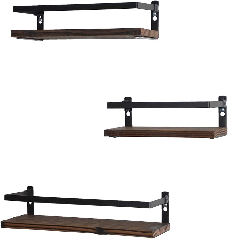 Floating Shelves Rustic Wood Wall Mounted Shelf Practical Metal Fence Design Ideal for Bedroom