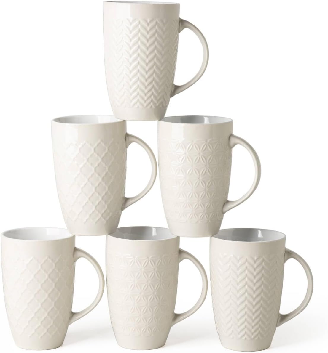 AmorArc Extra Large Coffee Mugs Set of 6, 20oz Ceramic Tall Coffee Mugs Set with Textured Geometric