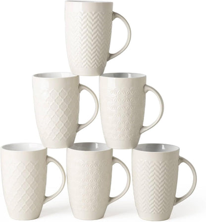 AmorArc Extra Large Coffee Mugs Set of 6, 20oz Ceramic Tall Coffee Mugs Set with Textured Geometric