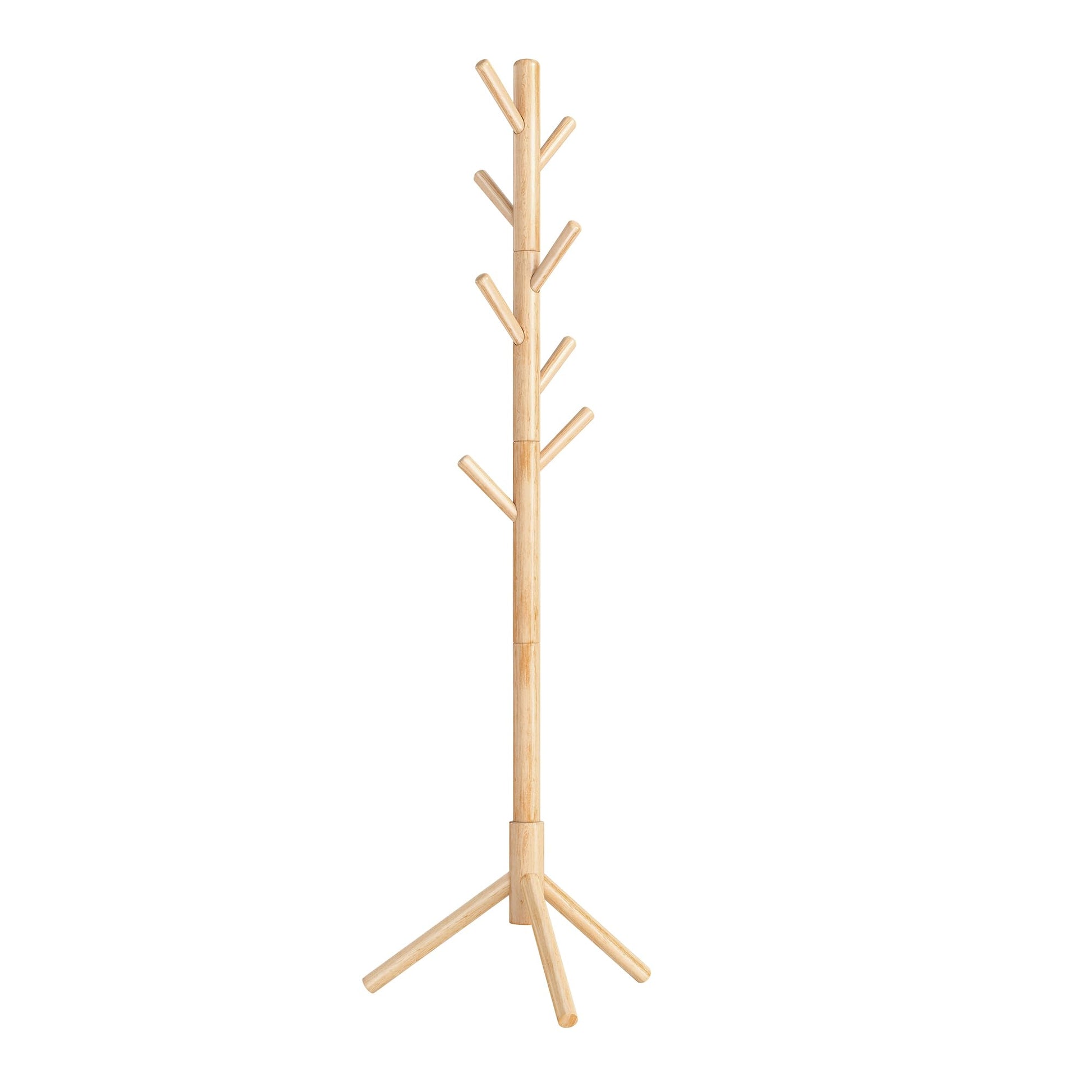 VASAGLE Solid Wood Coat Rack, Free Standing Tree-Shaped Coat Rack with 8 Hooks, 3 Height Options