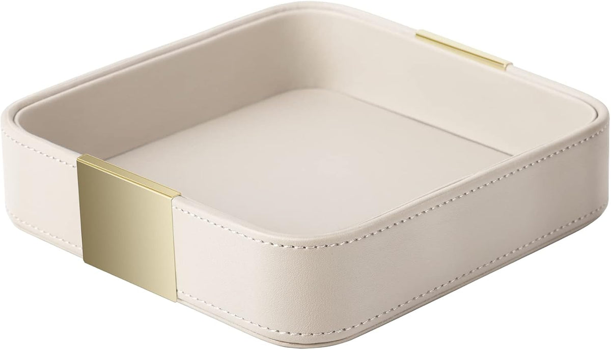 SANZIE Luxury Leather Desktop Storage Small Catchall Organizer Decorative Tray for Entryway Table