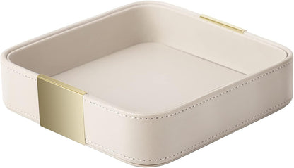 SANZIE Luxury Leather Desktop Storage Small Catchall Organizer Decorative Tray for Entryway Table