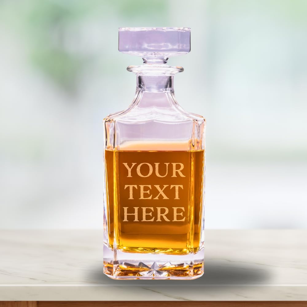 Gifts Inscribed Custom Text Whiskey Decanter Bottle (750 ml) - Personalized Font Glass Liquor